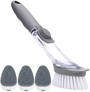 Cleaning Brush Washing Up Brush Multifunction Soap Dispensing Dish Brush Set with 3 Replaceable Sponge Heads for Pot and Pan