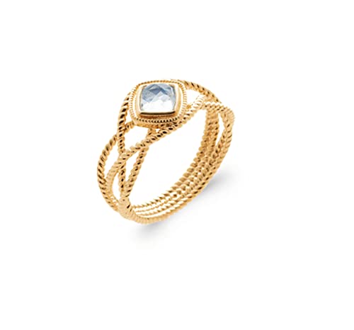 Bague Anneau Plaqué Or Zirconium Bleu Zircon 3 Rangs Femme