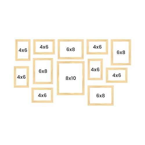Image of Family Photo Frame Set of 12 for Wall Decor, Wooden Finish Collage Picture Frames for Living Room, Bedroom, Multi-Size Wall Hanging Gallery Frame Set, (7 Set 4x6, 4 Set 6x8, 1 Set 8x10 Inch)