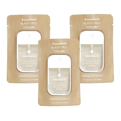 Touchland Hydrating Hand Sanitizer Spray Beach Coco Trio Set, Dye Free 3 x 1 FL OZ Travel Size Mists