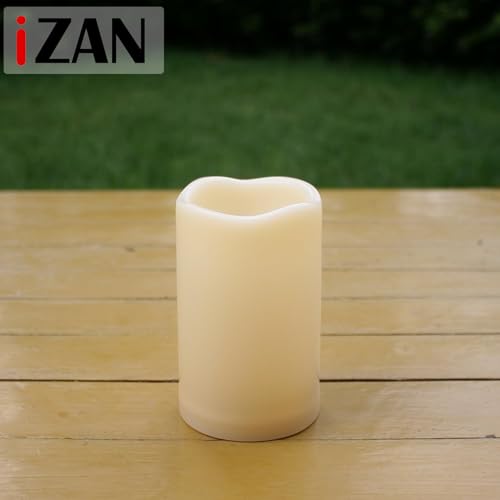 Image of iZAN Set of 1 Outdoor Flameless LED Candles with Timer - Waterproof Plastic Flickering Battery Operated LED Pillar Candles Wedding Party Garden Decoration Long Lasting Battery Life 3x5 inch