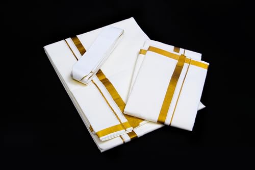 men39s cream cotton dhotiveshtimundu set includes dhoti 38m angavastram 18m and dhoti belt 14m - indian ethnic wear