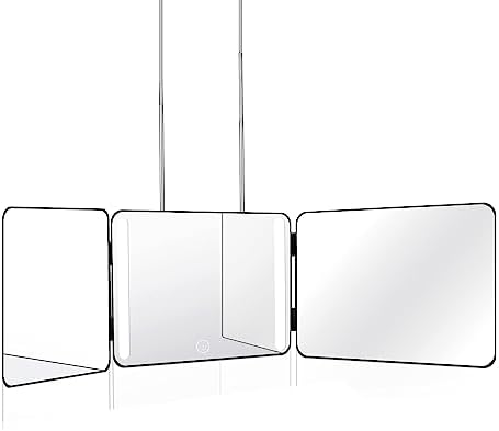 JANMPASK LED 3 Way Mirror for Self Cutting Mirror Vanity Mirror Barber Supplies Accessories 360 Makeup Mirror with Light Trifold Mirror to See Back of Head