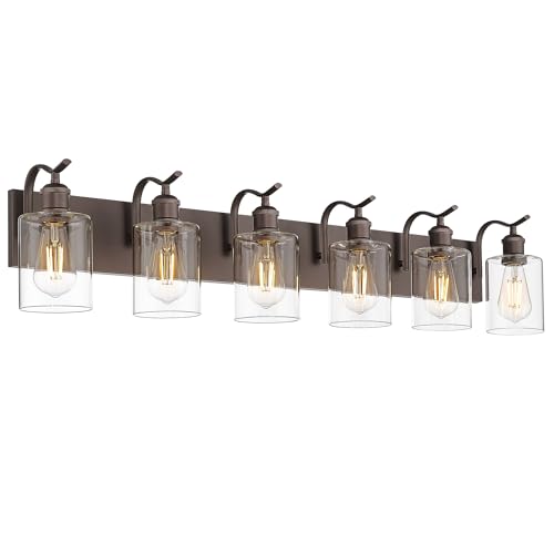 Image of Bathroom Vanity Light Fixtures 6-Light Clear Glass Modern Wall Mounted Over Mirror Oil Rubbed Bronze - VL01ORB-6