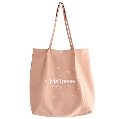 Tote bag maîtresse brodé Manahia en coton avec poche