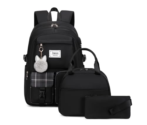 Women Fashion Travel Backpack Set Roomy Laptop Rucksack Set Casual Daypack for Girl Black