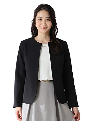 アウター ジャケット ノーカラー きれいめ オフィス 通勤 フォーマル セレモニー レディース 春 Honeys ハニーズ ノーカラージャケット 673041795452 ブラック Ｌ