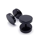  Par de pendientes de acero titanio para hombre y mujer, falso dilatador, color negro, 10 m