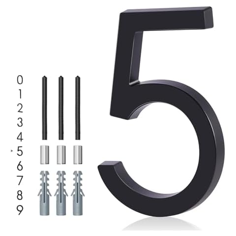 Floating House Number 5, YIPLED 6 Inch Modern House Numbers for Home, Mailbox, Street (Black) Cover