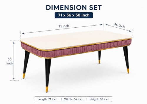 Image of WOODEN SPACE 6-Seater Wooden Dining Table Set | Nano Composite Marble Top | Solid Wood Base | Modern Dining Room Furniture with 6 Chairs (Pink Modern Zyro)