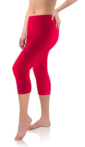sesto senso Viskose Leggings für Damen 3/4 Lang Rot Mädchen Fitnesshose Sporthose Bunte Yoga XXL Red