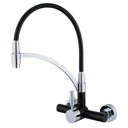 Kelleria Flexibler Wasserhahn Küche Wandmontage, 180° drehbar, Silikon in Lebensmittelqualität, Wand Küchenarmatur, Wandarmatur, Wasserhahn Küche Ausziehbar Schwarz