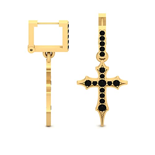Boucles d'oreilles croix diamant noir argent anti-allergie oreilles sensibles fini or