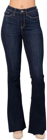 Judy Blue Women's High Waisted Raw Hem Tall Flare Jeans