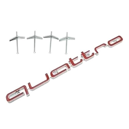 Automobile Quattro Badge ABS Letter Decoration Compatible For Audi TT RS A1 A3 A5 A7 Q5 Q2 Q3 S4 B5 B6 - Stylish Front Grille Logo(Silver red)