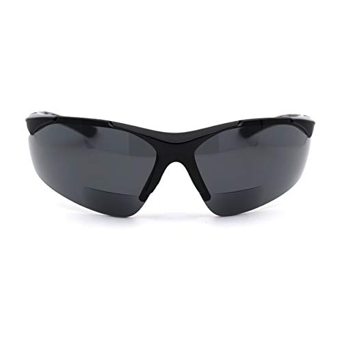 Mens All Black Sport Baseball Half Rim Warp Around Bi-focal Reading Sunglasses2