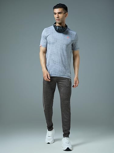 Image of TECHNOSPORT Men's Melange Slim Fit Techno Dry Trackpants Drawstring 2-Pocket Polyester Joggers for Gym Running Workout UPF50+ Anti Odour