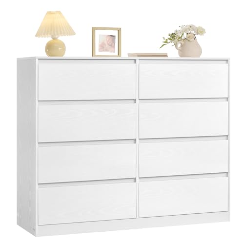 VASAGLE Kailyn Collection - Commode Chambre 8 Tiroirs, Armoire de Rangement, Meuble à Vêtements, 40 x 119,4 x 97,5 cm, Style Moderne, Blanc Neige LTS618WE01