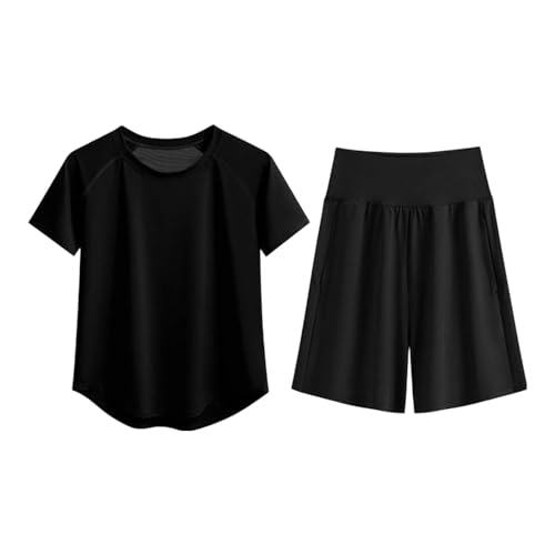 Survêtement court pour femme ensemble d'été léger avec t-shirt et short à poches