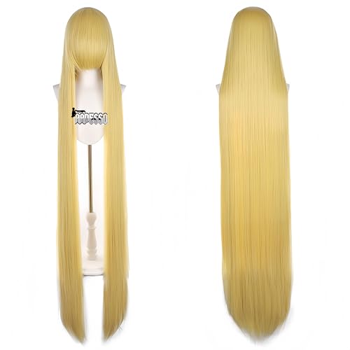 Aadesso light yellow-092 150cm ExtraLong DIY Cosplay Wig Straight with Uncut Bangs Heat Resistant Synthetic Hair for Anime Game Character Cut & Style Any Look Adjustable Cap (59 Inch)