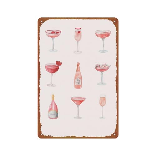 Champagne Cocktail Metal Tin Sign Wall Decor Funny Vintage Tin Sign Poster For Cafe Bar Restaurant Supermarket Shop 8 x 12 Inches