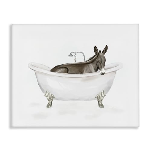 Stupell Industries Donkey Bathroom Tub Animal, 16 x 20 Inch Canvas Wall Art
