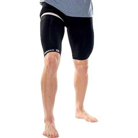 Zensah Thigh Compression Sleeve - Support for Pulled Hamstring, Quad Strain, Groin Compression Wrap for Men and Women (Medium, Midnight Black) Cover
