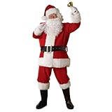 Geagodelia Weihnachtsmann Kostüm Set mit Jacke Hose Mütze Bart Gürtel Handschuhe Schuhebedeckung Herren Nikolaus Kostüm Erwachsene Santa Claus Weihnachten Kleidung (Rot, XXL)