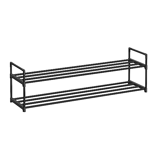 SONGMICS 2-Tier Shoe Rack, Shoe Storage Organiser, Metal Storage Rack, Fits 10 to 12 Pairs of Shoes, Stackable Shoe Shelf, for Hallway, Living Room, Bedroom, 30 x 116 x 34 cm, Black LSA032B01
