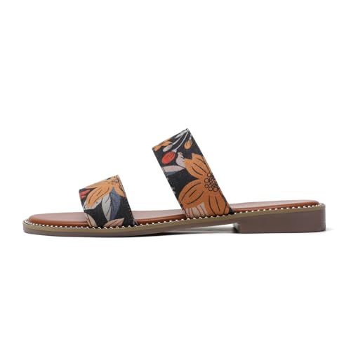 Image of Tilocow Women's Flat Sandals Two Strap Summer Dressy Studded Slide Sandals Open Toe Cute Casual Slip on Comfort Shoes for Beach Travel Daily Wear
