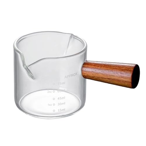 JISADER Vasos de café expreso, Taza medidora de café, Taza de café con Mango de Madera, Jarra de Vidrio Transparente, Taza de Leche para Barista, Medida de
