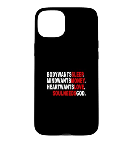 Red Color Soul Needs God ���b�h �O���t�B�b�N �X�}�z�P�[�X iPhone 15 Plus �p