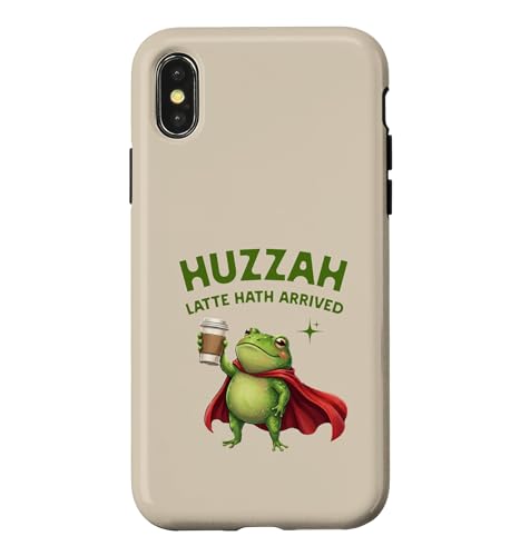 Huzzah Latte Hath Arrived Frog ����Ȓ����̖ʔ����O���t�B�b�N �X�}�z�P�[�X iPhone X/XS �p