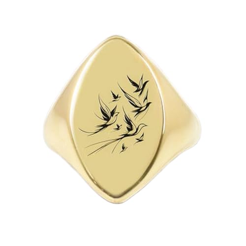 Bague motif oiseau en argent sterling 925 doré, style chevalière vintage