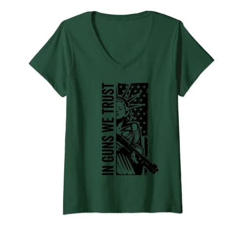 Damen In Guns We Trust – Liberty Lady USA Flagge Shotgun Pro Guns T-Shirt mit V-Ausschnitt