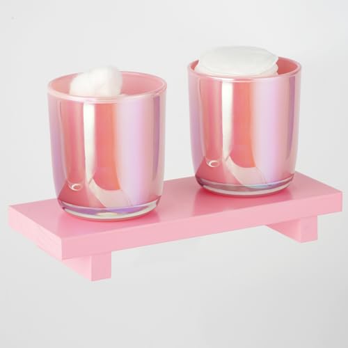 MKOSAB Qtip Holder,Pink Bathroom Organizers and Storage, 2 PCS Cotton Swab Canisters with Tray for Cotton Ball Swab Round Pad Floss Picks, Glass Apothecary Jars with Lids ,Qtip Dispenser