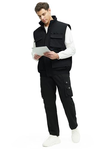 VOPOKER Colete masculino de inverno masculino com bolsos forrado com lã, colete resistente à água pa