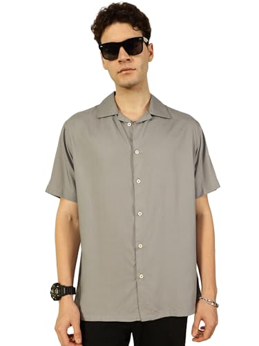 Image of Thomas Scott Men Half Sleeves Camp Collar Oversize Fit Solid Casual Shirt