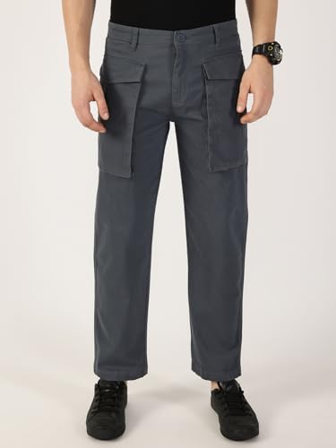 Image of Thomas Scott Men's | Solid | Light Weight | Breathable Fabric | Mid Rise | Regular Fit | Cotton Blend | Button Waist | Cargo | Trouser | Pants