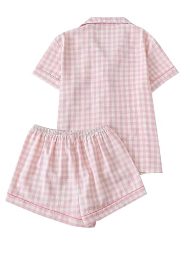 Image of Remidoo Women's Silk Satin Pajama Set Striped Button Up Pjs Short Sleeve Loungewear