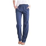 Freizeithose Plus Size Frauen Solid Baumwolle Leinenhose Casual Pants Damen Hosen Lang Weites Bein Sommerhose Waist Breite Bein Palazzo Hosen Einfarbig Locker Haremshose Yogahose Jogginghose