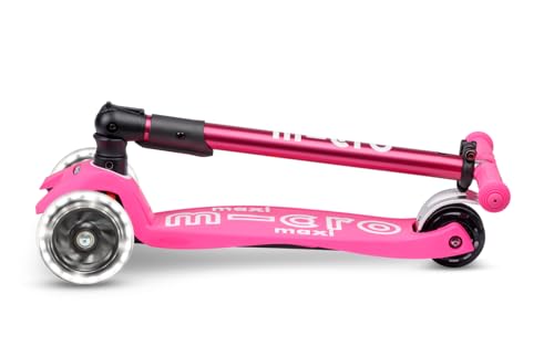 Image of Micro Kickboard | Maxi Foldable LED Kids Scooter for Ages 5-12 | Children up to 110 lbs | 3 Wheel Lean-to-Steer Design | Adjustable T Bar | Smooth Ride, Motion Activated PU LED Wheels | Swiss Design