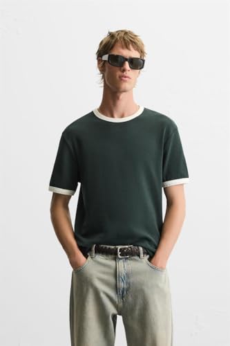 Image of Alan Jones Clothing Men's Regular Fit Stretch Cotton T-Shirt | Round Neck Short Sleeve Contrast Trim Tee | Casual Crew Neck T-Shirt for Men