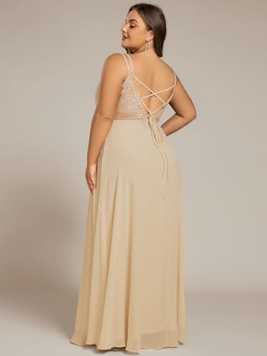 Image of Ever-Pretty Women's Pleated Backless Applique V Neck A Line Chiffon Sleeveless Plus Size Bridesmaid Dresses 01692-DA