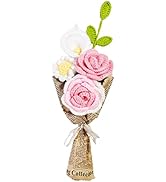 KWQBHW Knitting Crochet Flower Bouquet Handmade Rose Flowers Fake Sunflower Rose Daisy with Green...