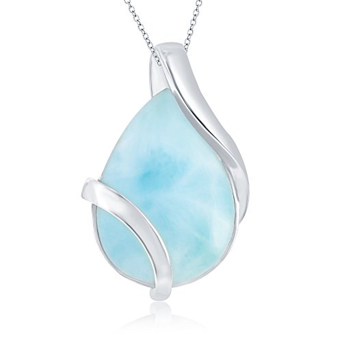 Beaux Bijoux Natural Malachite or Larimar Gemstone Pendant Necklaces for Women in Sterling Silver and 14k Gold - Teardrop Pendant Statement Necklace - Fine Jewelry for Women