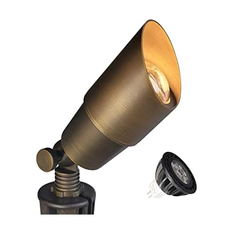 COLOER Die-cast Brass Low Voltage Spotlight 1-Pack with 5W Aluminum Housing MR16 LED Bulb 2700K 450LM CRI85+,12V AC/DC Outdoor Landscape Lighting, Directional Garden Patio Spot Up Light(101B) Cover