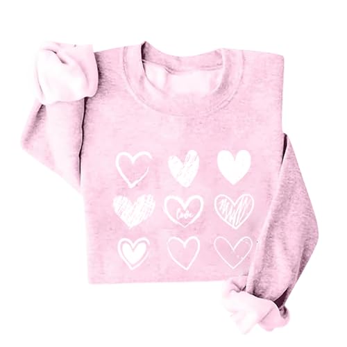 Sweat-shirt à manches longues pour femme col rond motif cœur Saint-Valentin en taille M
