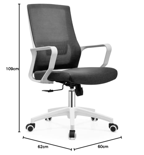 Shally Dogan Sedia Da Ufficio Ergonomica Girevole Con Supporto Lombare, Poltrona Da Scrivania, Studio, Cameretta, Reclinabile Con Altezza Regolabile, Base Bianca Robusta, Schienale Antisudore (Nero) - 3