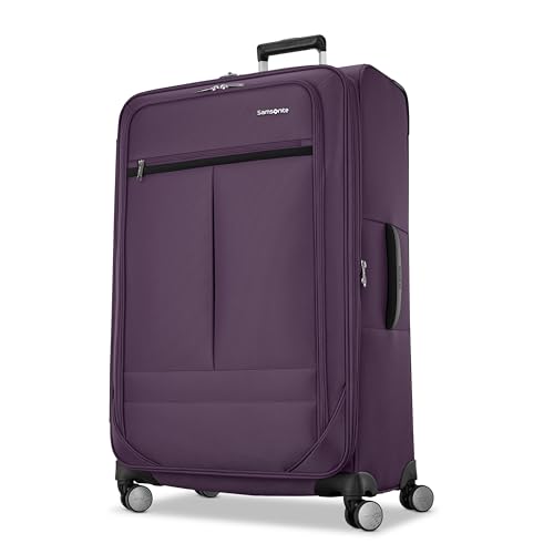 Samsonite Soft-Sided 29-Inch Lightweight Large Checked Expandable Element Suitcase: Durable, 360° Spinner Wheels, Adjustable Telescopic Handle, 2 Front & 1 Side Pocket- Purple